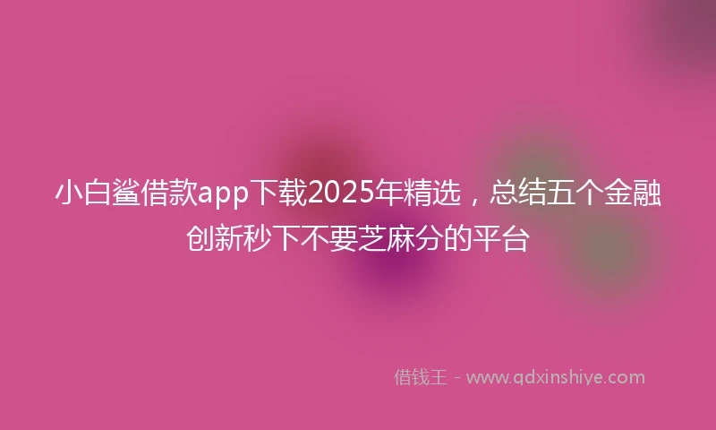 小白鲨借款app下载2025年精选，总结五个金融创新秒下不要芝麻分的平台