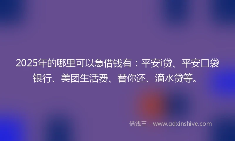 2025年的哪里可以急借钱有：平安i贷、平安口袋银行、美团生活费、替你还、滴水贷等。
