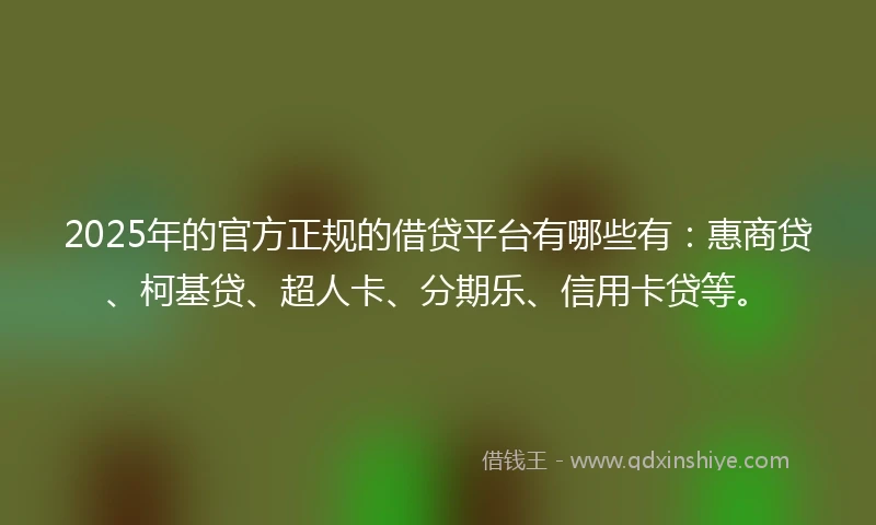 2025年的官方正规的借贷平台有哪些有：惠商贷、柯基贷、超人卡、分期乐、信用卡贷等。