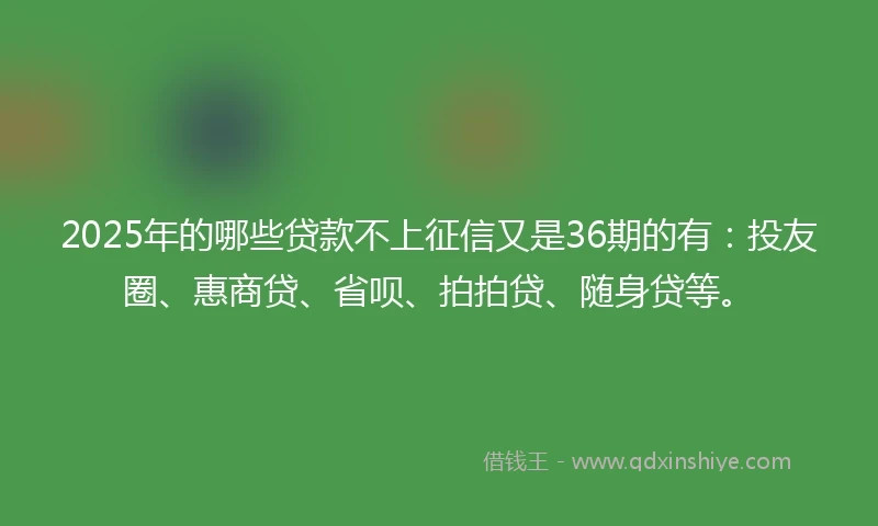2025年的哪些贷款不上征信又是36期的有：投友圈、惠商贷、省呗、拍拍贷、随身贷等。