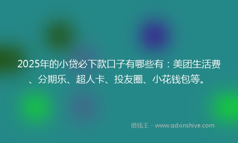 2025年的小贷必下款口子有哪些有：美团生活费、分期乐、超人卡、投友圈、小花钱包等。