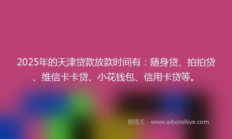 2025年的天津贷款放款时间有：随身贷、拍拍贷、维信卡卡贷、小花钱包、信用卡贷等。
