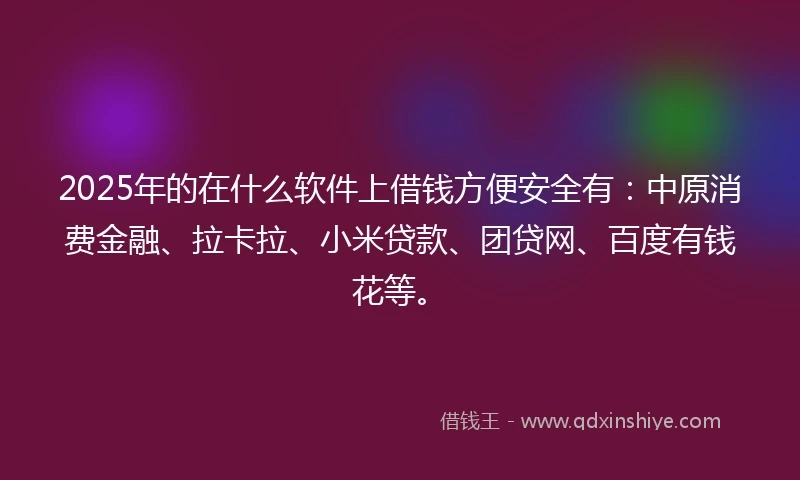 2025年的在什么软件上借钱方便安全有：中原消费金融、拉卡拉、小米贷款、团贷网、百度有钱花等。