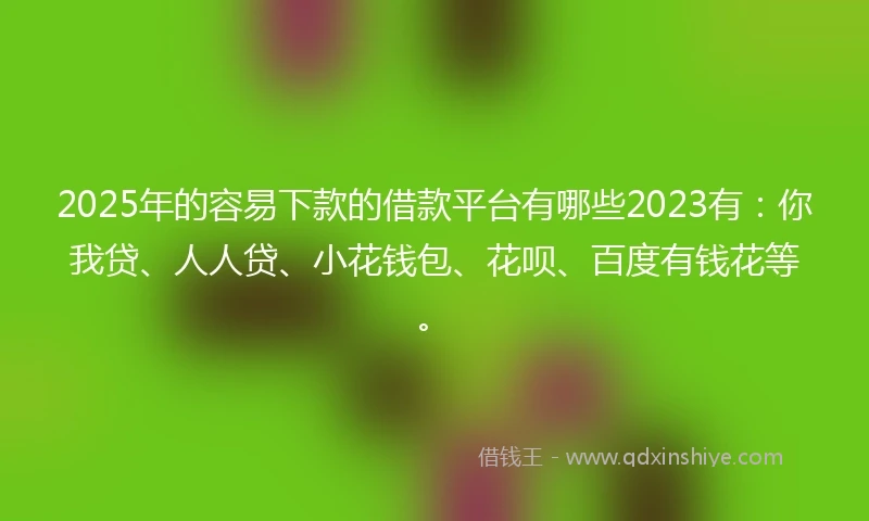 2025年的容易下款的借款平台有哪些2023有：你我贷、人人贷、小花钱包、花呗、百度有钱花等。