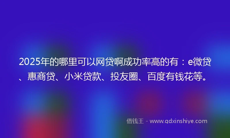 2025年的哪里可以网贷啊成功率高的有：e微贷、惠商贷、小米贷款、投友圈、百度有钱花等。