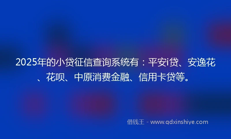 2025年的小贷征信查询系统有：平安i贷、安逸花、花呗、中原消费金融、信用卡贷等。