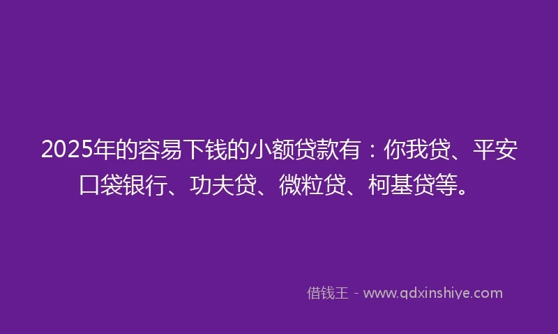 2025年的容易下钱的小额贷款有：你我贷、平安口袋银行、功夫贷、微粒贷、柯基贷等。
