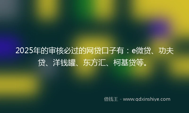 2025年的审核必过的网贷口子有：e微贷、功夫贷、洋钱罐、东方汇、柯基贷等。