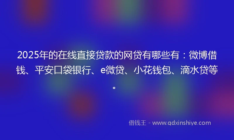 2025年的在线直接贷款的网贷有哪些有：微博借钱、平安口袋银行、e微贷、小花钱包、滴水贷等。