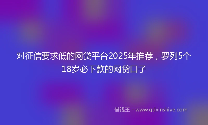 对征信要求低的网贷平台2025年推荐，罗列5个18岁必下款的网贷口子