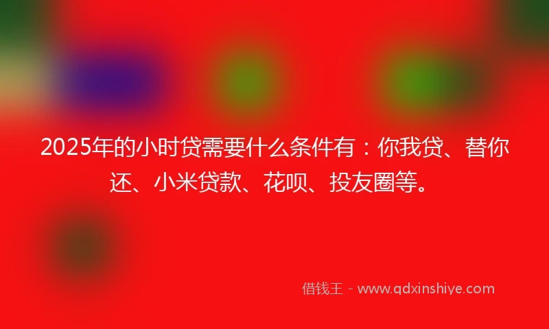 2025年的小时贷需要什么条件有：你我贷、替你还、小米贷款、花呗、投友圈等。