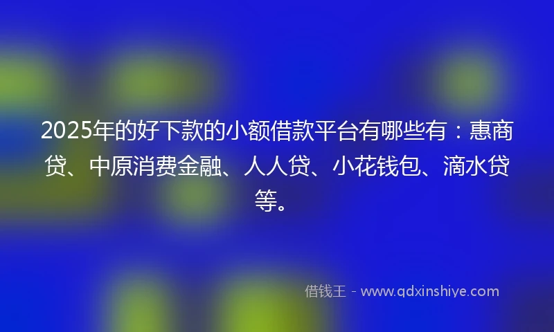 2025年的好下款的小额借款平台有哪些有：惠商贷、中原消费金融、人人贷、小花钱包、滴水贷等。