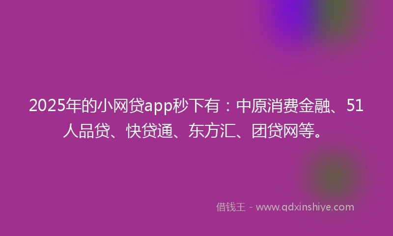 2025年的小网贷app秒下有：中原消费金融、51人品贷、快贷通、东方汇、团贷网等。