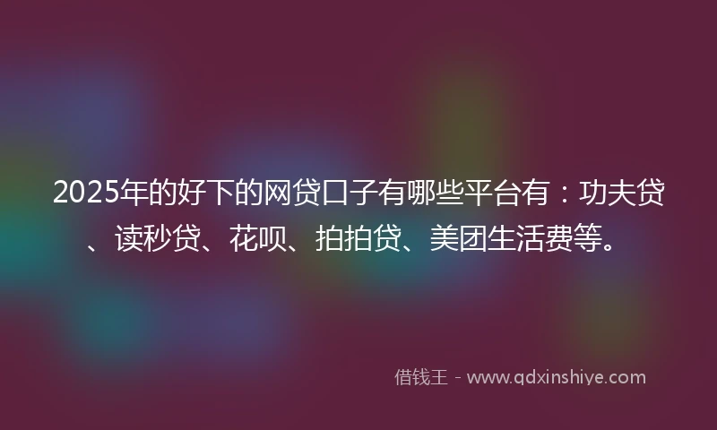 2025年的好下的网贷口子有哪些平台有：功夫贷、读秒贷、花呗、拍拍贷、美团生活费等。