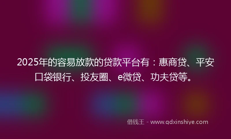 2025年的容易放款的贷款平台有：惠商贷、平安口袋银行、投友圈、e微贷、功夫贷等。