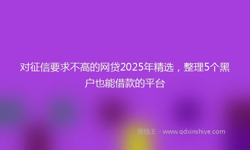 对征信要求不高的网贷2025年精选，整理5个黑户也能借款的平台