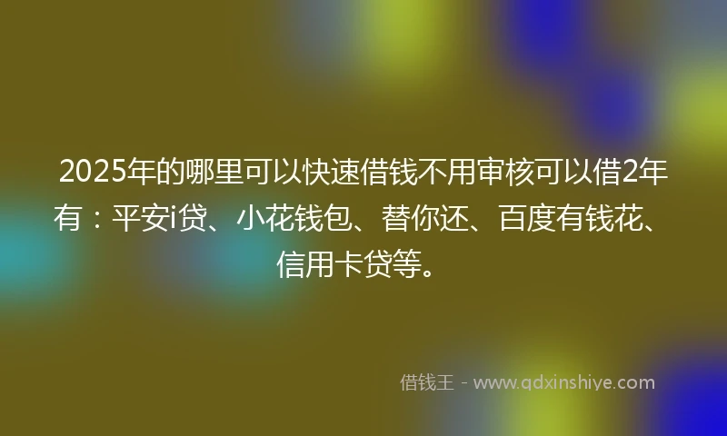 2025年的哪里可以快速借钱不用审核可以借2年有：平安i贷、小花钱包、替你还、百度有钱花、信用卡贷等。