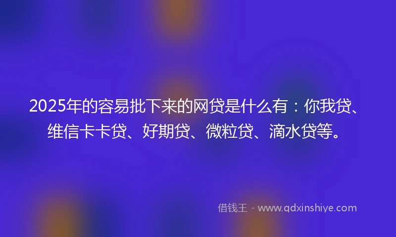 2025年的容易批下来的网贷是什么有：你我贷、维信卡卡贷、好期贷、微粒贷、滴水贷等。