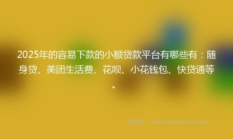2025年的容易下款的小额贷款平台有哪些有：随身贷、美团生活费、花呗、小花钱包、快贷通等。
