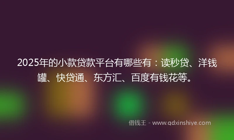 2025年的小款贷款平台有哪些有：读秒贷、洋钱罐、快贷通、东方汇、百度有钱花等。