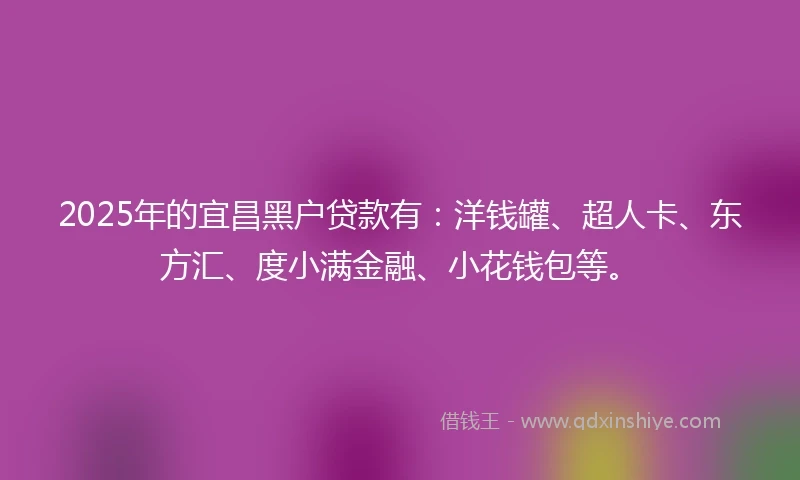 2025年的宜昌黑户贷款有:洋钱罐、超人卡、东方汇、度小满金融、小花钱包等。