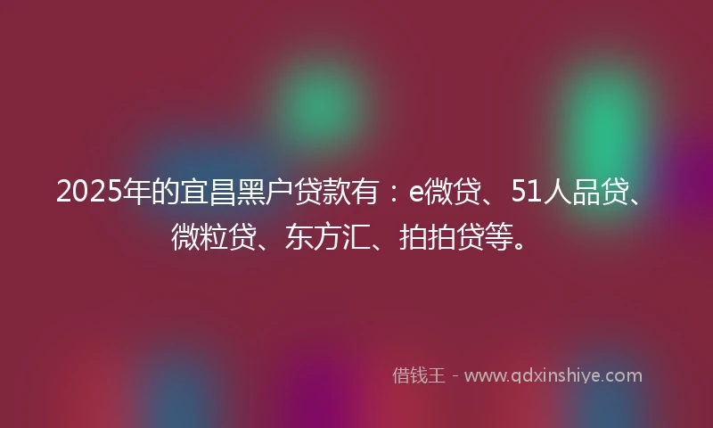 2025年的宜昌黑户贷款有：e微贷、51人品贷、微粒贷、东方汇、拍拍贷等。