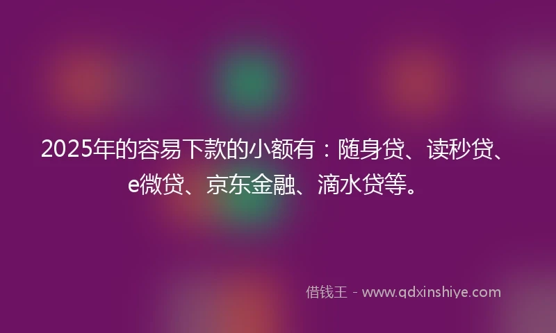 2025年的容易下款的小额有：随身贷、读秒贷、e微贷、京东金融、滴水贷等。