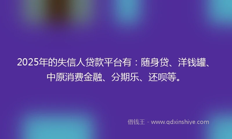 2025年的失信人贷款平台有：随身贷、洋钱罐、中原消费金融、分期乐、还呗等。