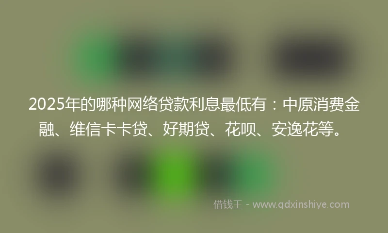 2025年的哪种网络贷款利息最低有：中原消费金融、维信卡卡贷、好期贷、花呗、安逸花等。