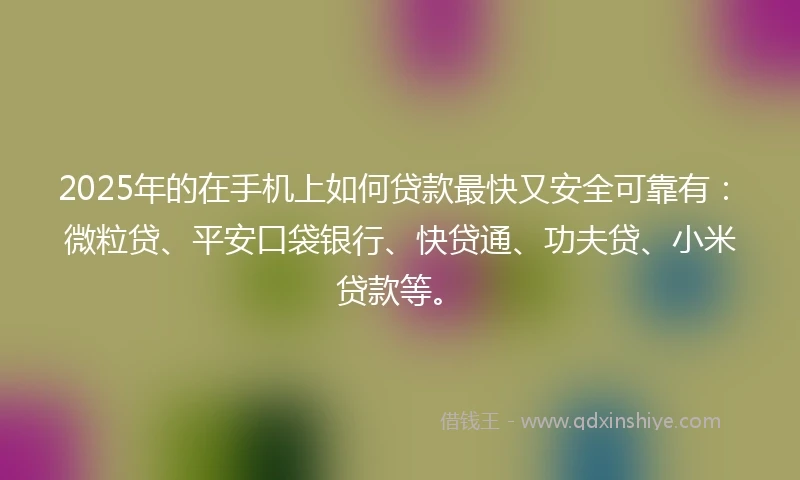 2025年的在手机上如何贷款最快又安全可靠有：微粒贷、平安口袋银行、快贷通、功夫贷、小米贷款等。