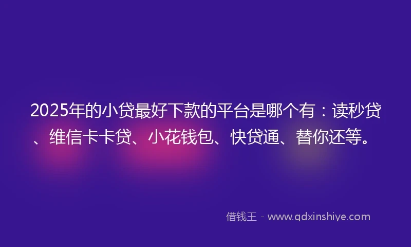 2025年的小贷最好下款的平台是哪个有：读秒贷、维信卡卡贷、小花钱包、快贷通、替你还等。