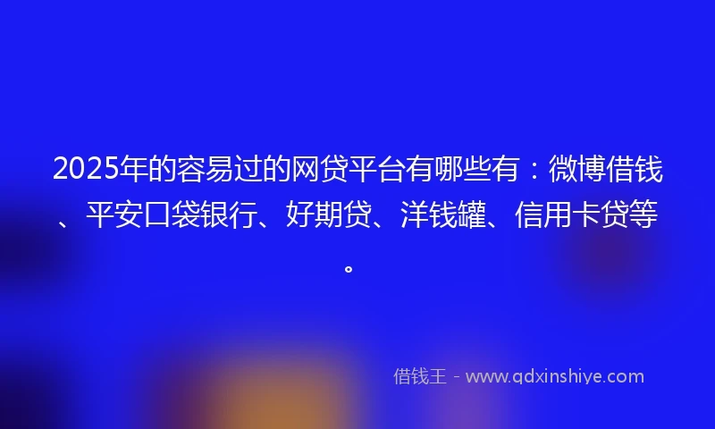 2025年的容易过的网贷平台有哪些有：微博借钱、平安口袋银行、好期贷、洋钱罐、信用卡贷等。