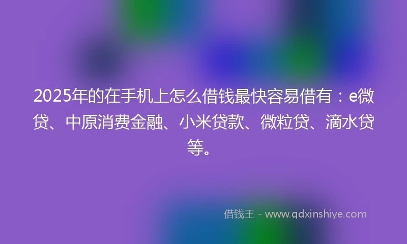 2025年的在手机上怎么借钱最快容易借有：e微贷、中原消费金融、小米贷款、微粒贷、滴水贷等。