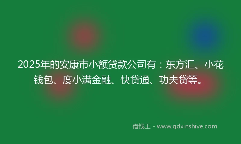 2025年的安康市小额贷款公司有：东方汇、小花钱包、度小满金融、快贷通、功夫贷等。
