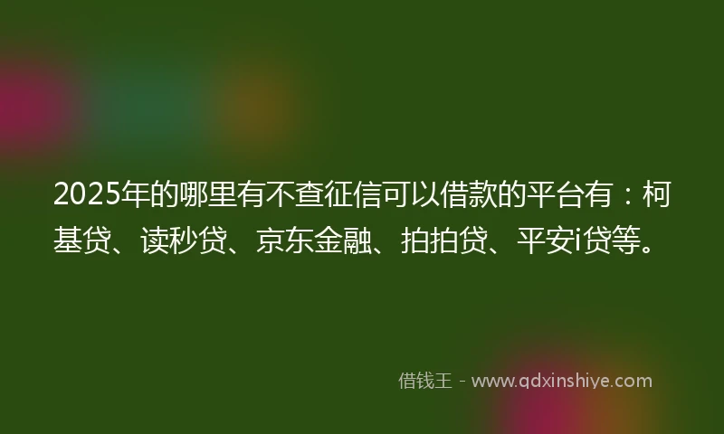 2025年的哪里有不查征信可以借款的平台有：柯基贷、读秒贷、京东金融、拍拍贷、平安i贷等。