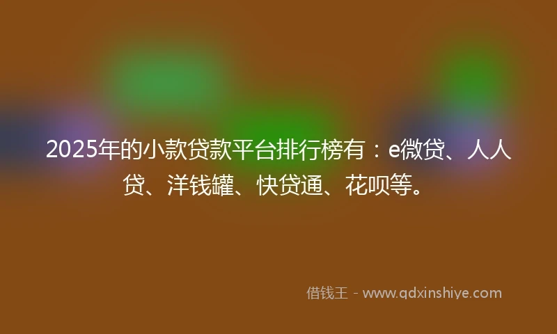 2025年的小款贷款平台排行榜有：e微贷、人人贷、洋钱罐、快贷通、花呗等。