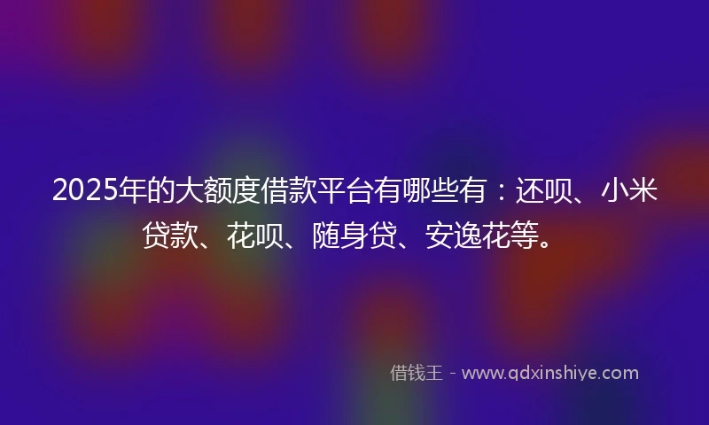 2025年的大额度借款平台有哪些有：还呗、小米贷款、花呗、随身贷、安逸花等。