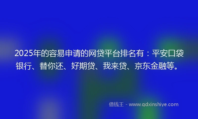 2025年的容易申请的网贷平台排名有：平安口袋银行、替你还、好期贷、我来贷、京东金融等。