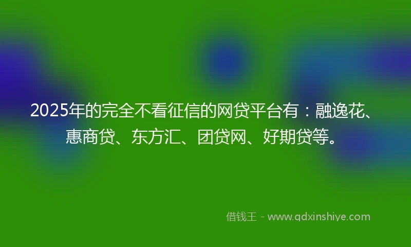 2025年的完全不看征信的网贷平台有：融逸花、惠商贷、东方汇、团贷网、好期贷等。