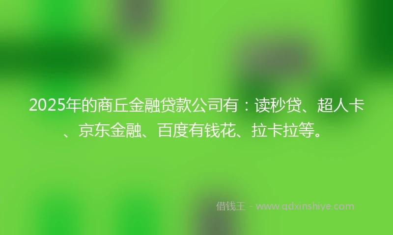 2025年的商丘金融贷款公司有：读秒贷、超人卡、京东金融、百度有钱花、拉卡拉等。