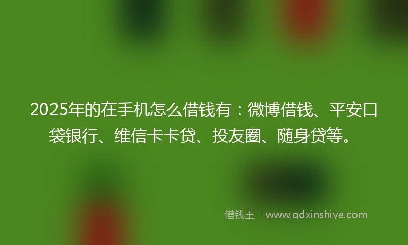 2025年的在手机怎么借钱有：微博借钱、平安口袋银行、维信卡卡贷、投友圈、随身贷等。