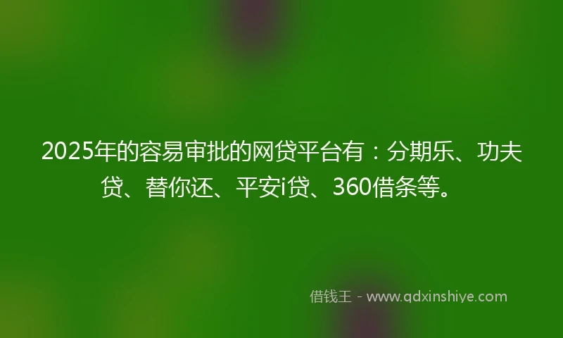 2025年的容易审批的网贷平台有：分期乐、功夫贷、替你还、平安i贷、360借条等。