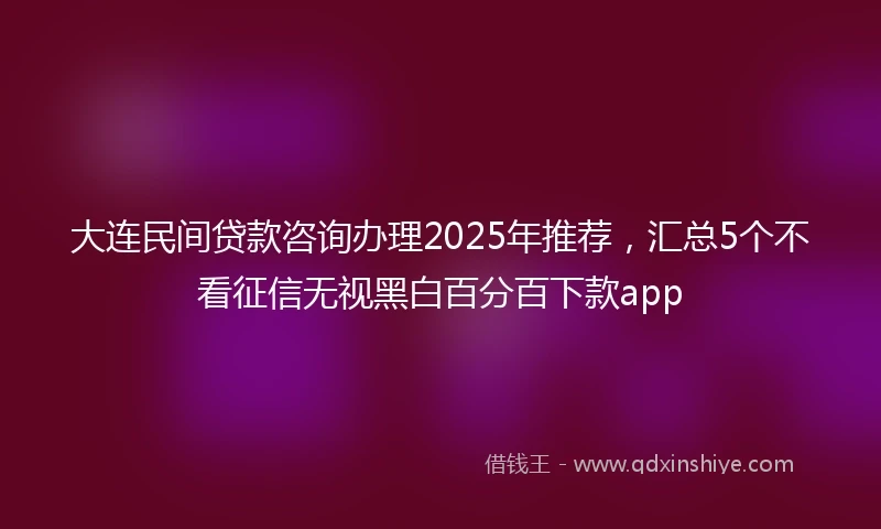 大连民间贷款咨询办理2025年推荐，汇总5个不看征信无视黑白百分百下款app
