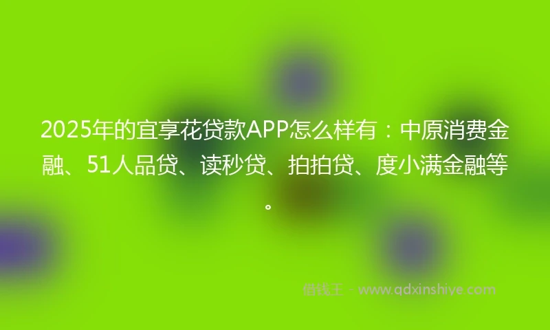 2025年的宜享花贷款APP怎么样有：中原消费金融、51人品贷、读秒贷、拍拍贷、度小满金融等。