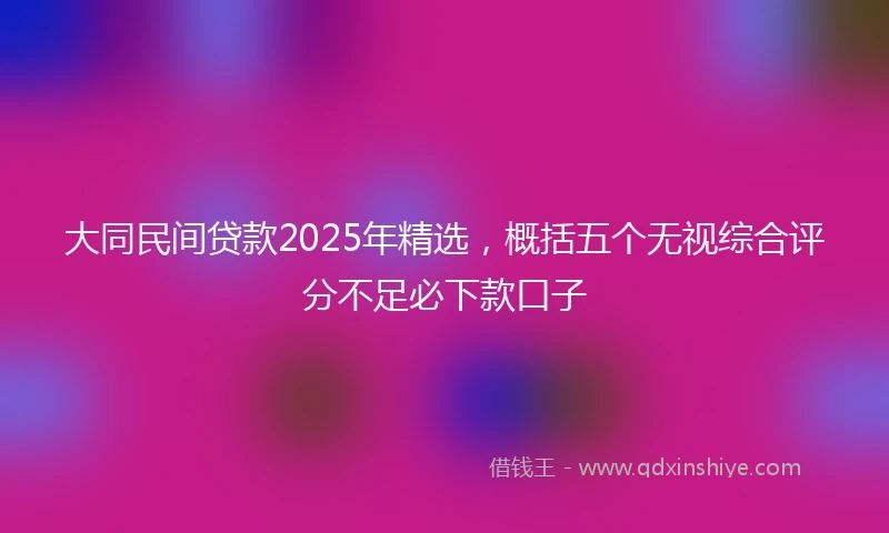 大同民间贷款2025年精选，概括五个无视综合评分不足必下款口子