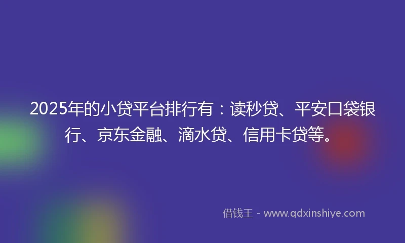2025年的小贷平台排行有：读秒贷、平安口袋银行、京东金融、滴水贷、信用卡贷等。