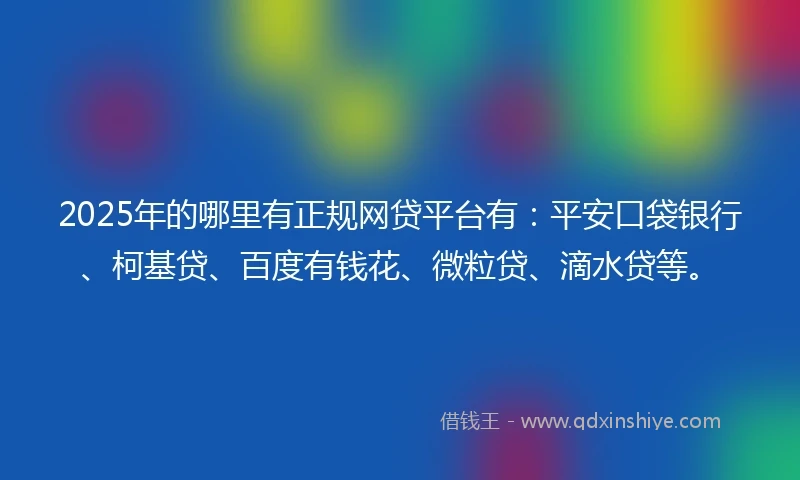 2025年的哪里有正规网贷平台有：平安口袋银行、柯基贷、百度有钱花、微粒贷、滴水贷等。