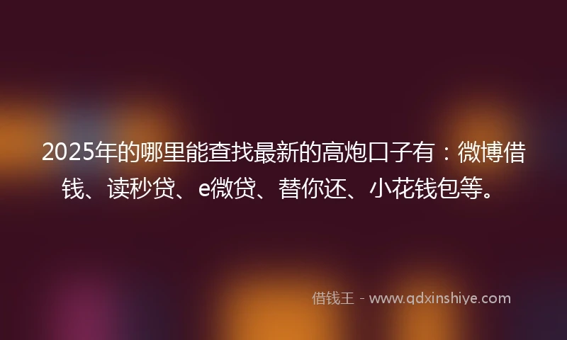 2025年的哪里能查找最新的高炮口子有：微博借钱、读秒贷、e微贷、替你还、小花钱包等。