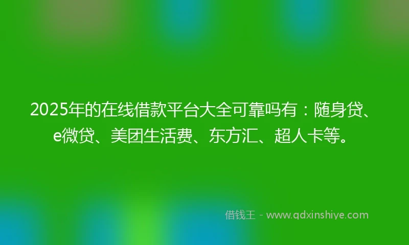 2025年的在线借款平台大全可靠吗有：随身贷、e微贷、美团生活费、东方汇、超人卡等。