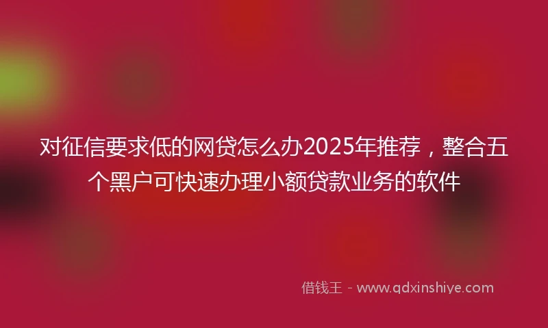 对征信要求低的网贷怎么办2025年推荐，整合五个黑户可快速办理小额贷款业务的软件